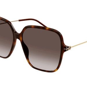 Gucci GG1267S 002 oversized square sunglasses in Havana tortoiseshell with brown gradient lenses and gold-tone temples.